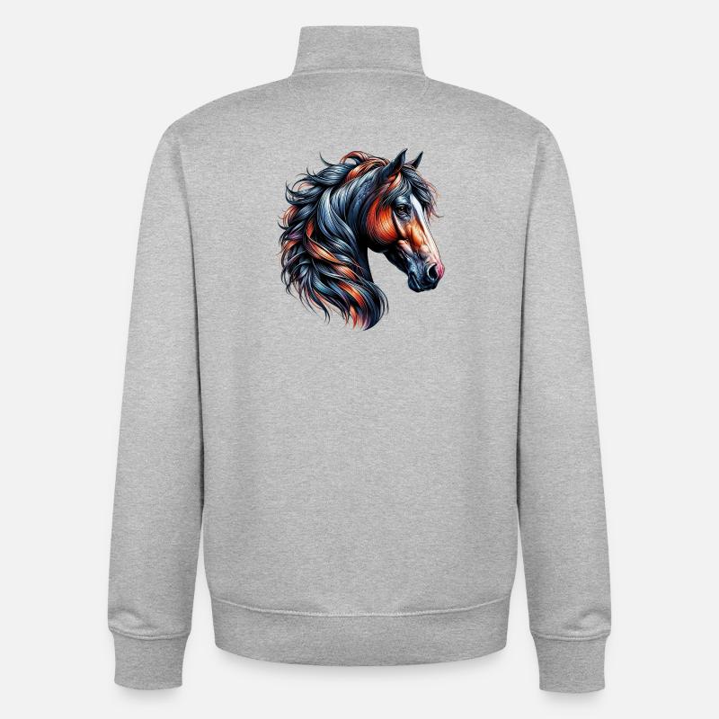 Cheval - Sweat zippé unisexe en coton bio Stanley/Stella - gris chiné