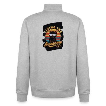 Cool Cat with Sunbeams and Sunglasses - Unisex Organic Zip Sweatshirt by Stanley/Stella - heather grey - Back - AI Model Male 185 light (185cm)