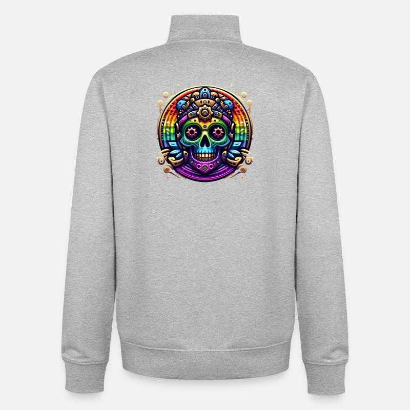 Crâne arc-en-ciel métallique 2 - Sweat zippé unisexe en coton bio Stanley/Stella - gris chiné