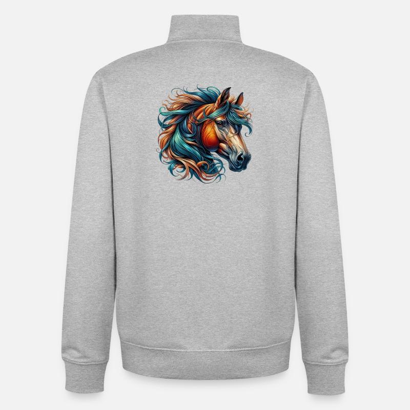 Cheval - Sweat zippé unisexe en coton bio Stanley/Stella - gris chiné