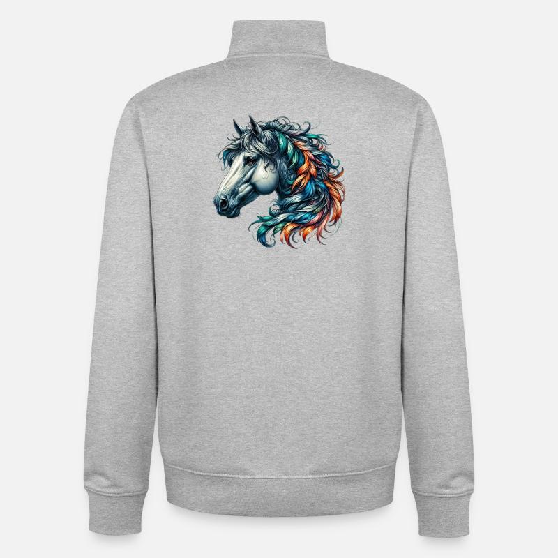 Cheval - Sweat zippé unisexe en coton bio Stanley/Stella - gris chiné