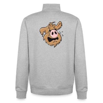 Chien cochon hurlant - Sweat zippé unisexe en coton bio Stanley/Stella - gris chiné - Dos - AI Model Male 185 light (185cm)
