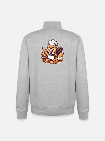 Baker Beaver: The Pastry Pro - Unisex Organic Zip Sweatshirt by Stanley/Stella - heather grey