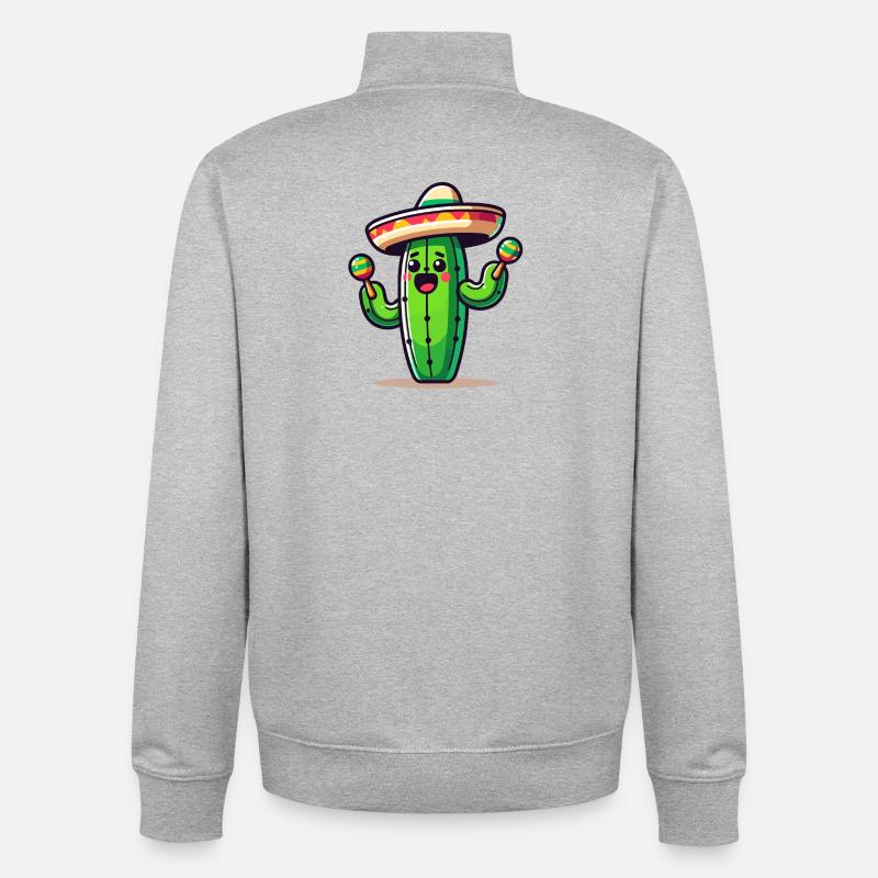Fiesta Cactus : le shaker Saguaro - Sweat zippé unisexe en coton bio Stanley/Stella - gris chiné