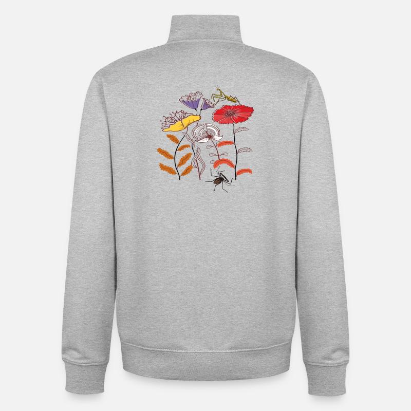 Fleurs de jardin avec des insectes - Sweat zippé unisexe en coton bio Stanley/Stella - gris chiné