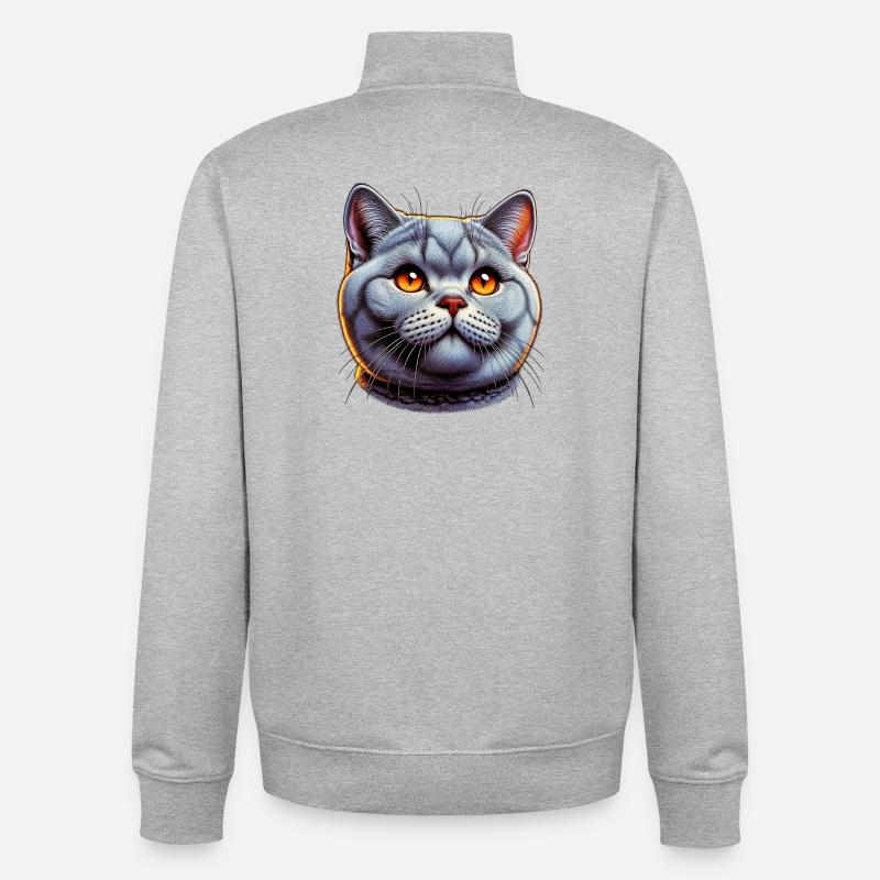 Chat British Shorthair - Sweat zippé unisexe en coton bio Stanley/Stella - gris chiné