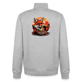 Fuchs Ramen Nudeln Japan Vintage Retro Füchse - Unisex Organic Zip Sweatshirt von Stanley/Stella - Grau meliert - Hinten - AI Model Male 185 light (185cm)