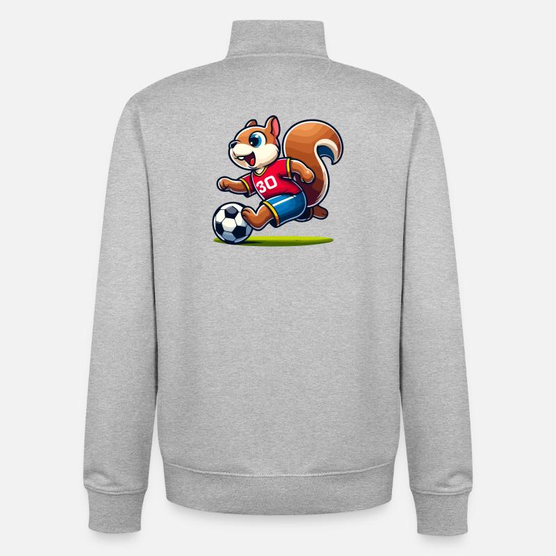 Scamper Striker : L’écureuil de football - Sweat zippé unisexe en coton bio Stanley/Stella - gris chiné
