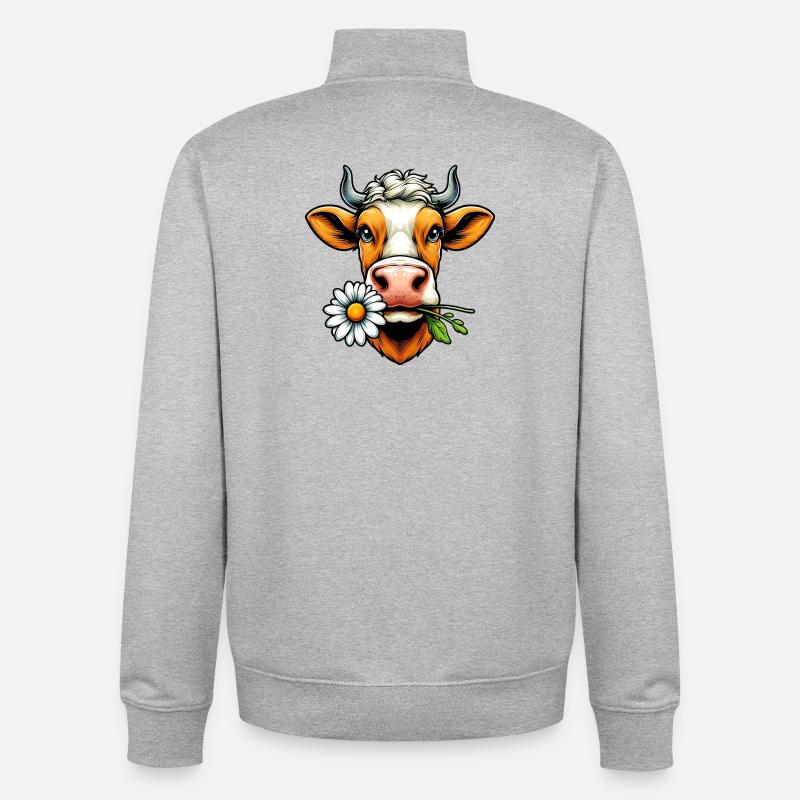 Kuh mit einer Gänseblümchenblume im Maul Blumen - Unisex Organic Zip Sweatshirt von Stanley/Stella - Grau meliert