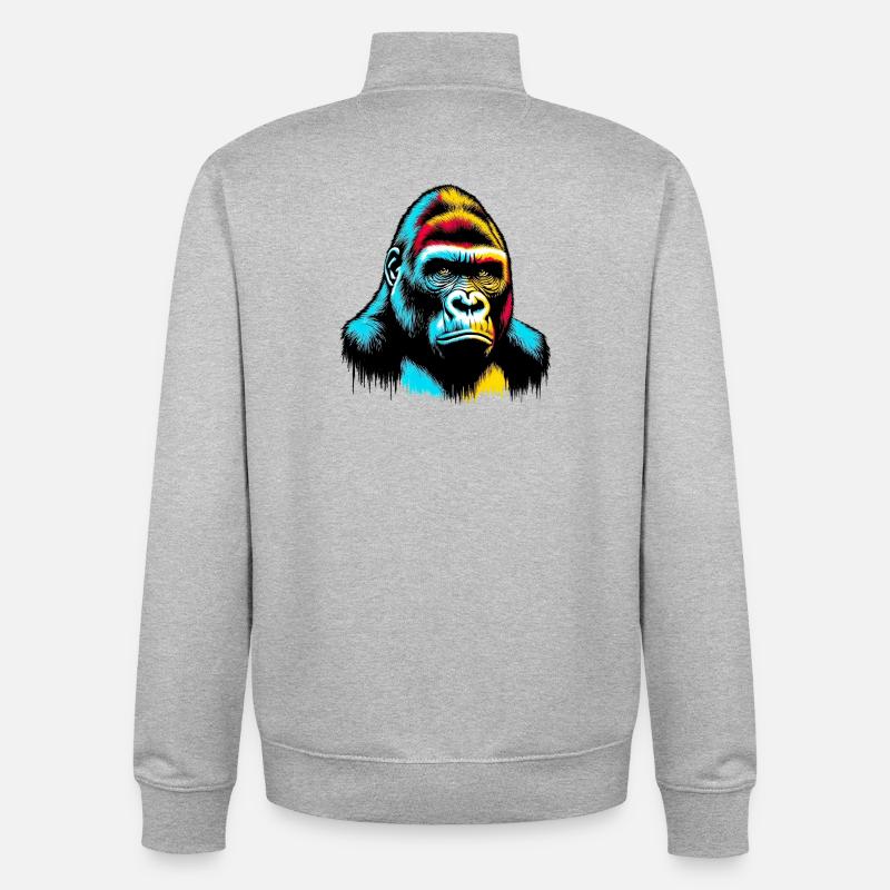 Gorille - Sweat zippé unisexe en coton bio Stanley/Stella - gris chiné