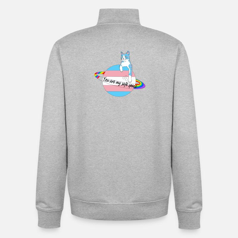Safe Space Cat - Unisex Organic Zip Sweatshirt by Stanley/Stella - heather grey