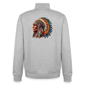 Amerikanischer Indianer Amerikanische Rote Haut - Unisex Organic Zip Sweatshirt von Stanley/Stella - Grau meliert - Hinten - AI Model Male 185 light (185cm)