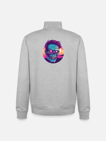 Zombie synthwave 2 - Sweat zippé unisexe en coton bio Stanley/Stella - gris chiné