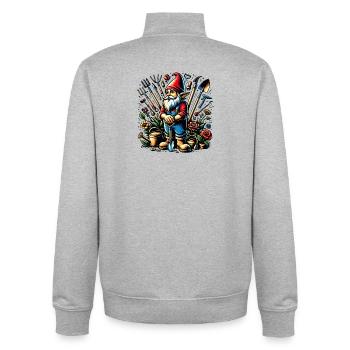 Colorful, living garden gnome surrounded by tools - Unisex Organic Zip Sweatshirt by Stanley/Stella - heather grey - Back - AI Model Male 185 light (185cm)