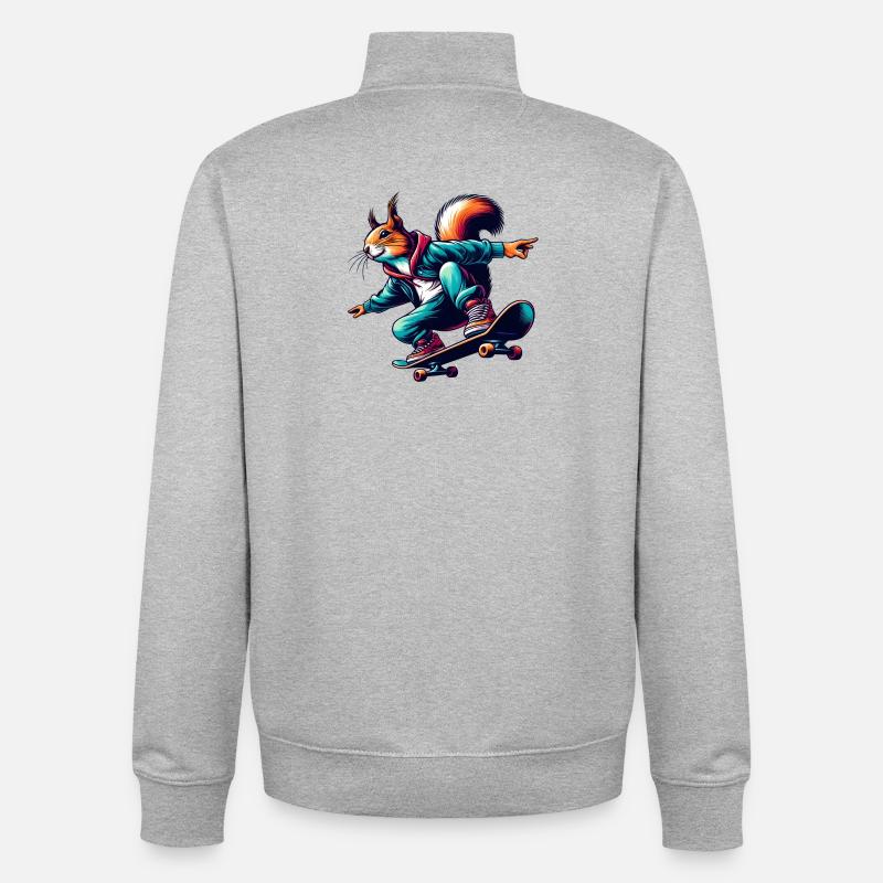 Écureuil cool sur un skateboard - Sweat zippé unisexe en coton bio Stanley/Stella - gris chiné