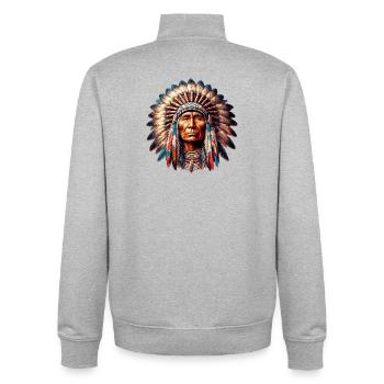 Peau rouge amérindienne américaine - Sweat zippé unisexe en coton bio Stanley/Stella - gris chiné - Dos - AI Model Male 185 light (185cm)