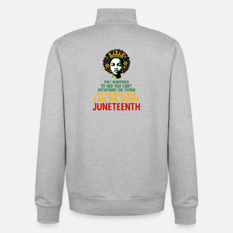 Lui ont-ils chuchoté. Juneteenth - Sweat zippé unisexe en coton bio Stanley/Stella - gris chiné