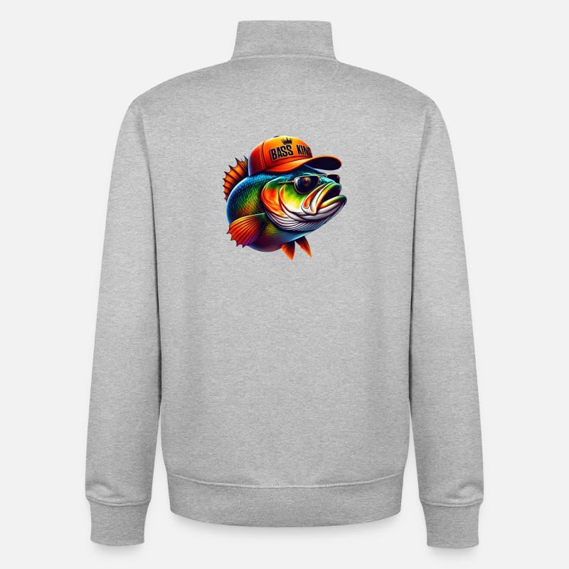 Roi du bar rayé - Sweat zippé unisexe en coton bio Stanley/Stella - gris chiné