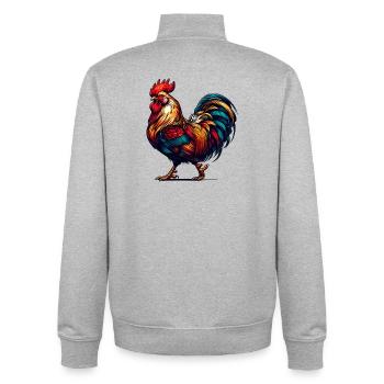prächtiger Hahn in leuchtend bunten Farben - Unisex Organic Zip Sweatshirt von Stanley/Stella - Grau meliert - Hinten - AI Model Male 185 light (185cm)