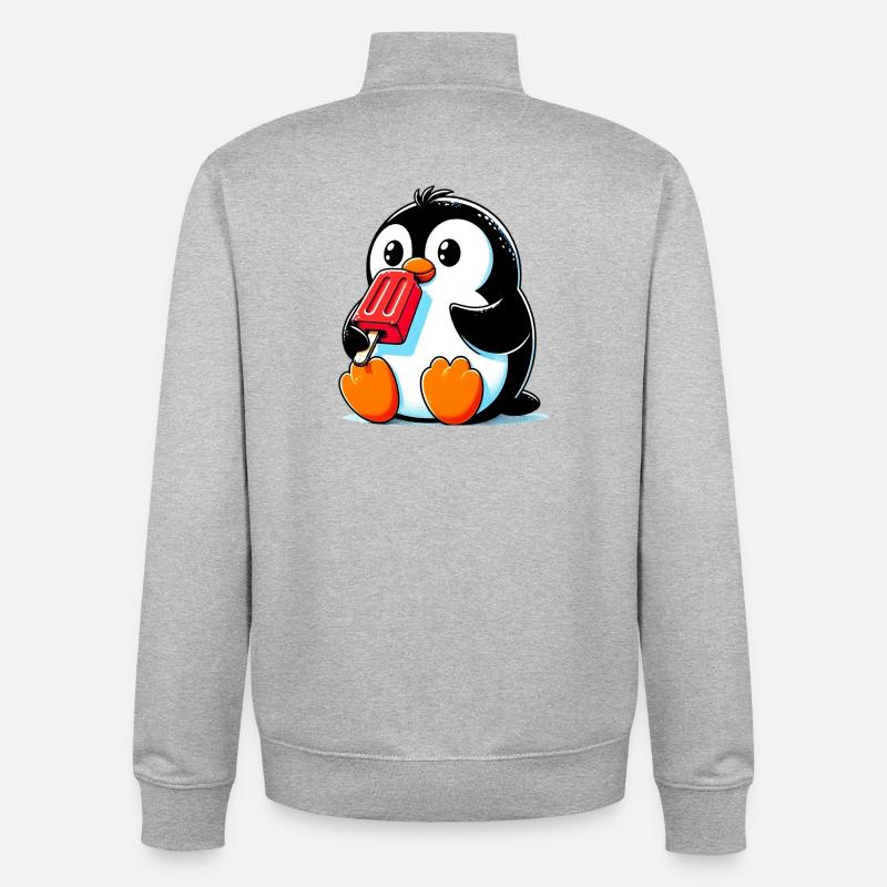 Penguin eats a popsicle - Unisex Organic Zip Sweatshirt by Stanley/Stella - heather grey