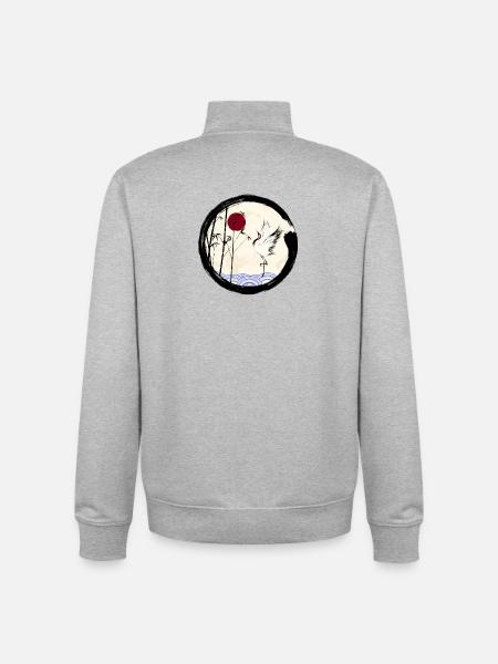 Japanese crane - Unisex Organic Zip Sweatshirt by Stanley/Stella - heather grey