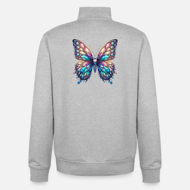 Papillon, Diamant, Diamants, Cristaux, Cristal - Sweat zippé unisexe en coton bio Stanley/Stella - gris chiné