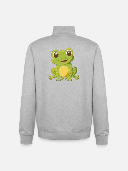 niedlich lächelnder Comic Frosch - Unisex Organic Zip Sweatshirt von Stanley/Stella - Grau meliert