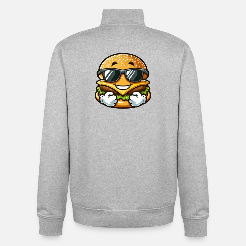 Cooler Hamburger Cheeseburger mit Sonnenbrille - Unisex Organic Zip Sweatshirt von Stanley/Stella - Grau meliert