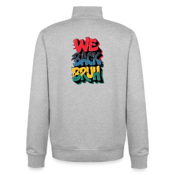 Révolution du texte graphique avec des phrases percutantes - Sweat zippé unisexe en coton bio Stanley/Stella - gris chiné - Dos - AI Model Male 185 light (185cm)