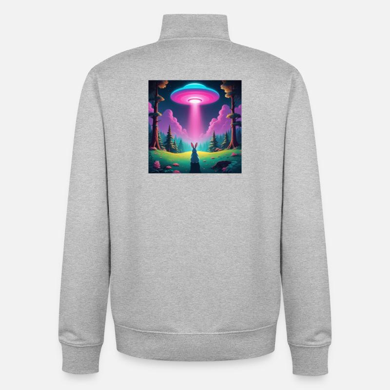 UFO mit Hase - Unisex Organic Zip Sweatshirt von Stanley/Stella - Grau meliert