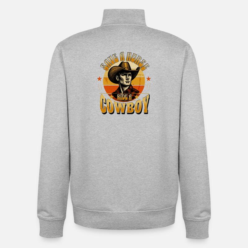 coeur de cow-boy sang design rétro - Sweat zippé unisexe en coton bio Stanley/Stella - gris chiné