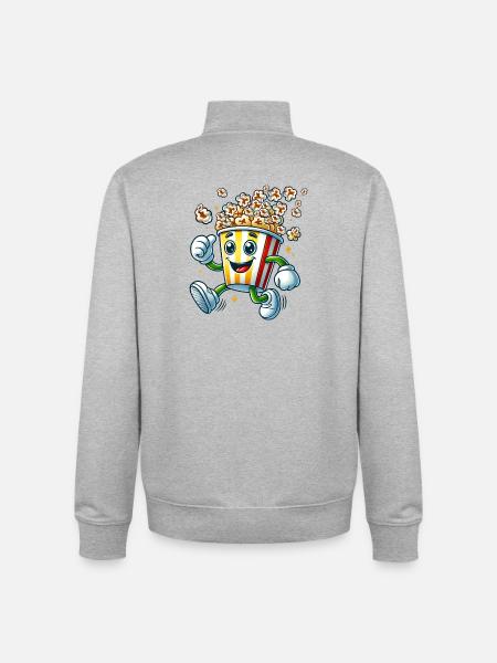 fröhliches Comic-Popcorn-Motiv für Spaß im Kino - Unisex Organic Zip Sweatshirt von Stanley/Stella - Grau meliert