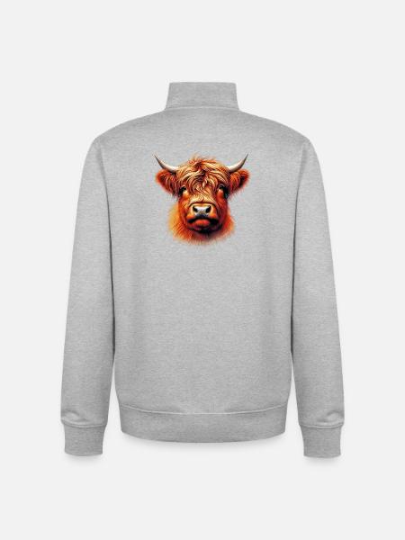 Scottish Highland Cow - Unisex Organic Zip Sweatshirt by Stanley/Stella - heather grey