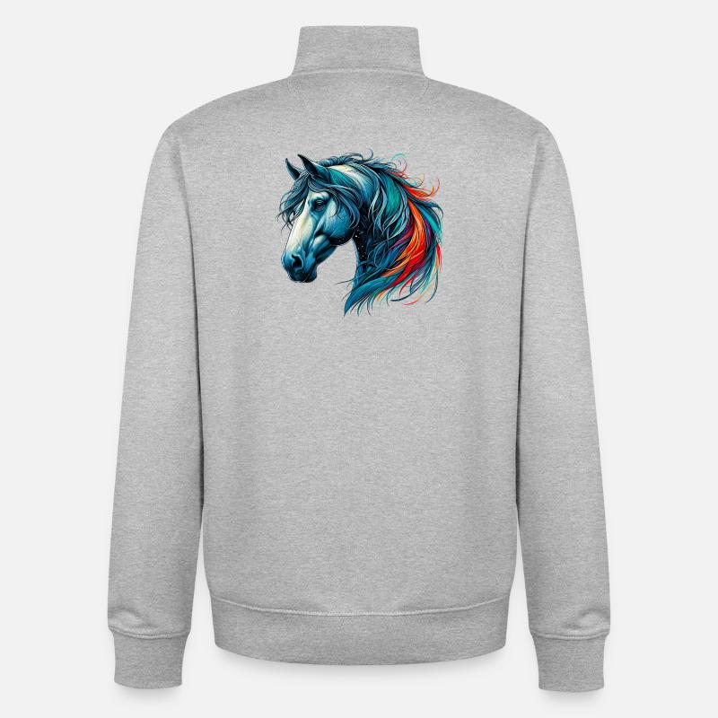 Cheval - Sweat zippé unisexe en coton bio Stanley/Stella - gris chiné