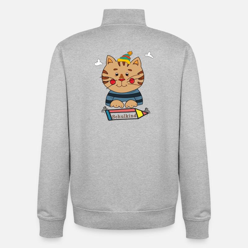 Chat écolier - Sweat zippé unisexe en coton bio Stanley/Stella - gris chiné