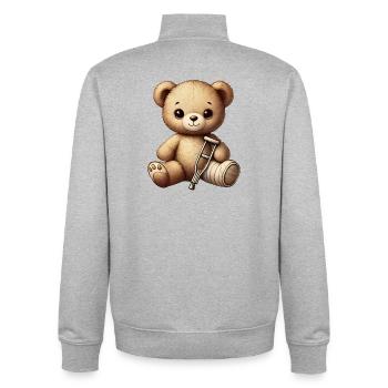 Teddy als Trostpflaster - Kuscheltier mit Gipsbein - Unisex Organic Zip Sweatshirt von Stanley/Stella - Grau meliert - Hinten - AI Model Male 185 light (185cm)