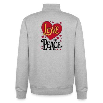 Symbole de l’amour et de la paix sur fond de coeur - Sweat zippé unisexe en coton bio Stanley/Stella - gris chiné - Dos - AI Model Male 185 light (185cm)