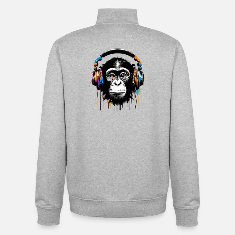 Singe - Sweat zippé unisexe en coton bio Stanley/Stella - gris chiné