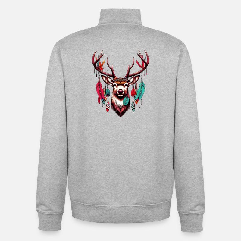 Cerf amérindien Indiens rouges d’Amérique - Sweat zippé unisexe en coton bio Stanley/Stella - gris chiné