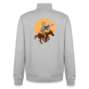 Chevalier à cheval - Sweat zippé unisexe en coton bio Stanley/Stella - gris chiné - Dos - AI Model Male 185 light (185cm)