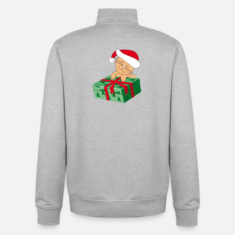 Chat heureux Katze avec un cadeau - Sweat zippé unisexe en coton bio Stanley/Stella - gris chiné