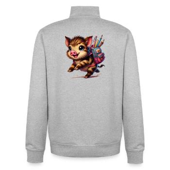 Back to school with fun: Wild boar for school beginners - Unisex Organic Zip Sweatshirt by Stanley/Stella - heather grey - Back - AI Model Male 185 light (185cm)