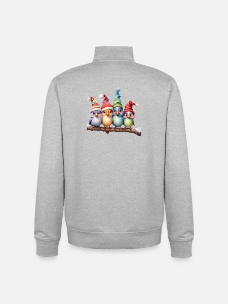 Cute fantasy birds with Christmas hats - Unisex Organic Zip Sweatshirt by Stanley/Stella - heather grey