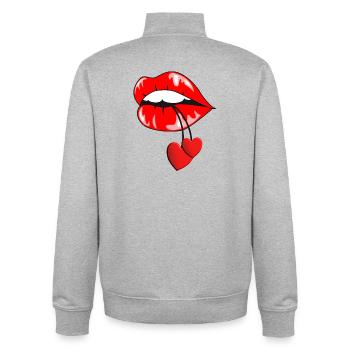 Kissing Mouth with Hearts - Unisex Organic Zip Sweatshirt by Stanley/Stella - heather grey - Back - AI Model Male 185 light (185cm)