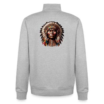 Amérindien Américain - Sweat zippé unisexe en coton bio Stanley/Stella - gris chiné - Dos - AI Model Male 185 light (185cm)