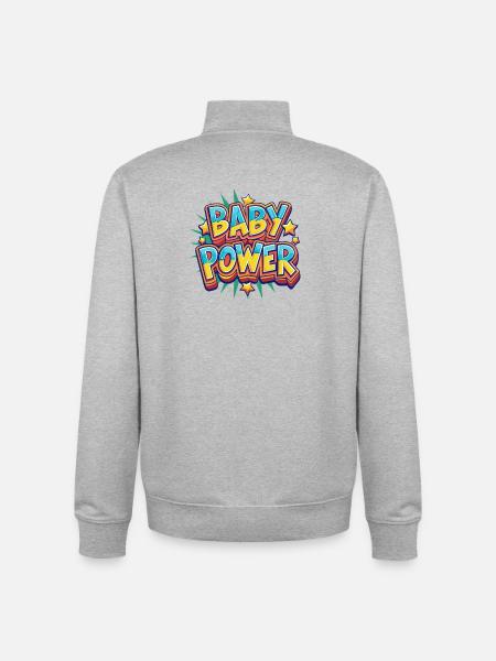 Baby Power Comic Style Design - Unisex Organic Zip Sweatshirt by Stanley/Stella - heather grey