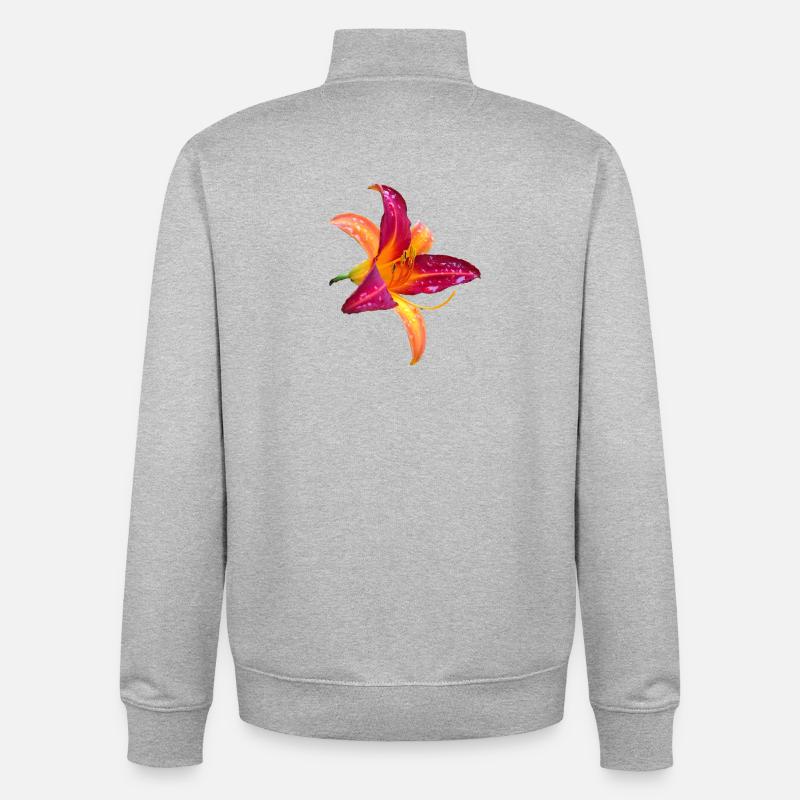 Hémérocalle tropicale - Fleur d’hémérocallis - Sweat zippé unisexe en coton bio Stanley/Stella - gris chiné