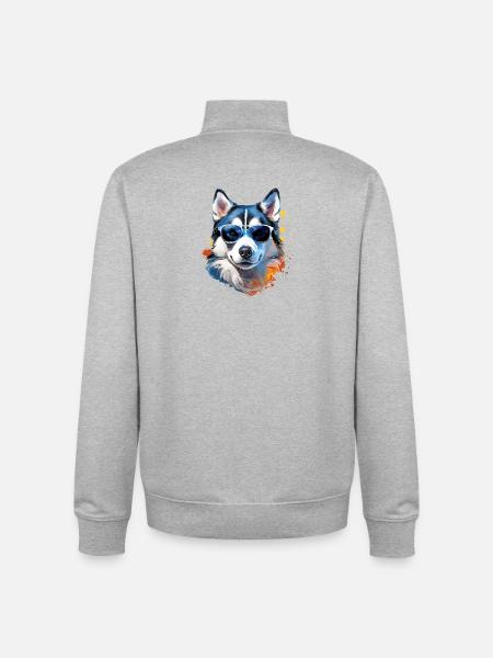 Husky with sunglasses - Unisex Organic Zip Sweatshirt by Stanley/Stella - heather grey