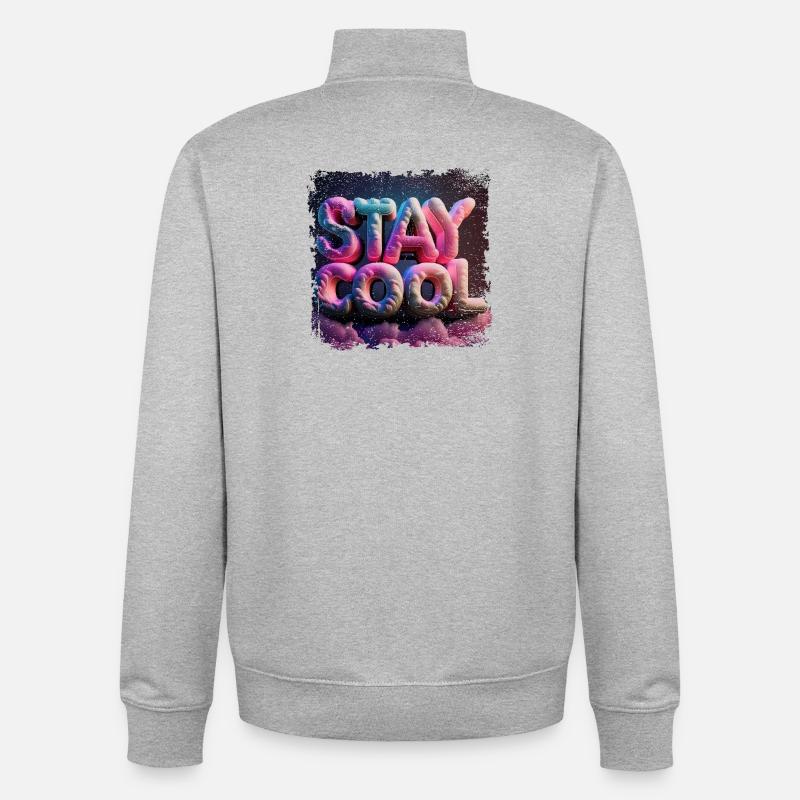 Restez cool texte en 3D - Sweat zippé unisexe en coton bio Stanley/Stella - gris chiné