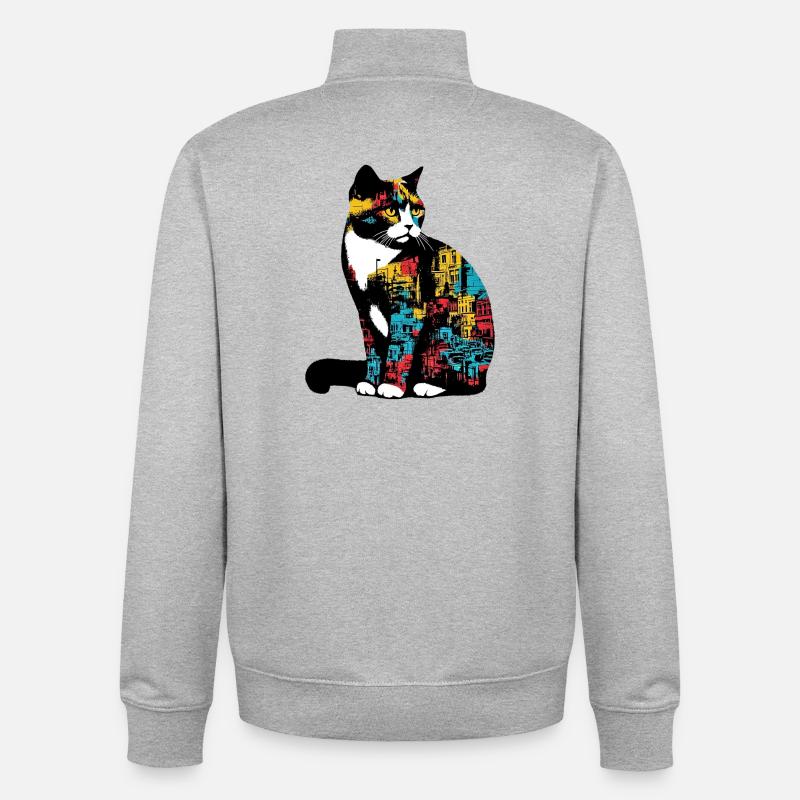 Katze - Unisex Organic Zip Sweatshirt von Stanley/Stella - Grau meliert